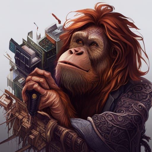 Orangutan in Tweed Jacket in Dark Academia Style