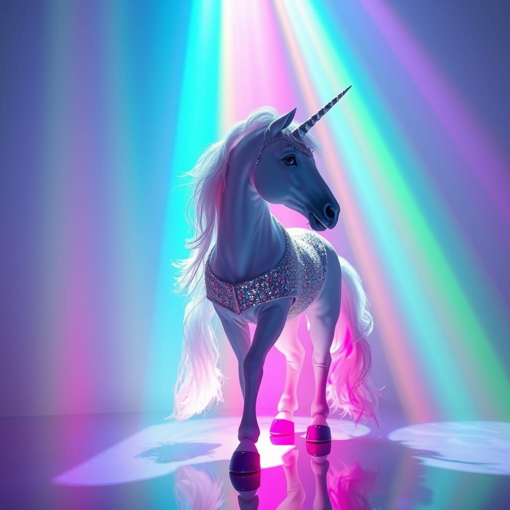 Unicorn in Prism Refracting Light, Hyperrealistic Photograph...