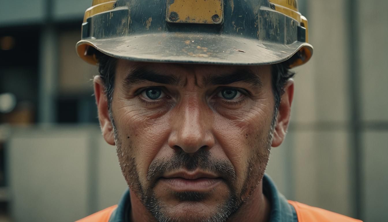 Intense Cinematic Close-Up: Construction Supervisor's Eyes
