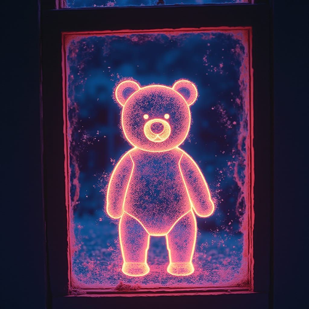 Vibrant Thermal Bear at Window in Photogrammetry Style