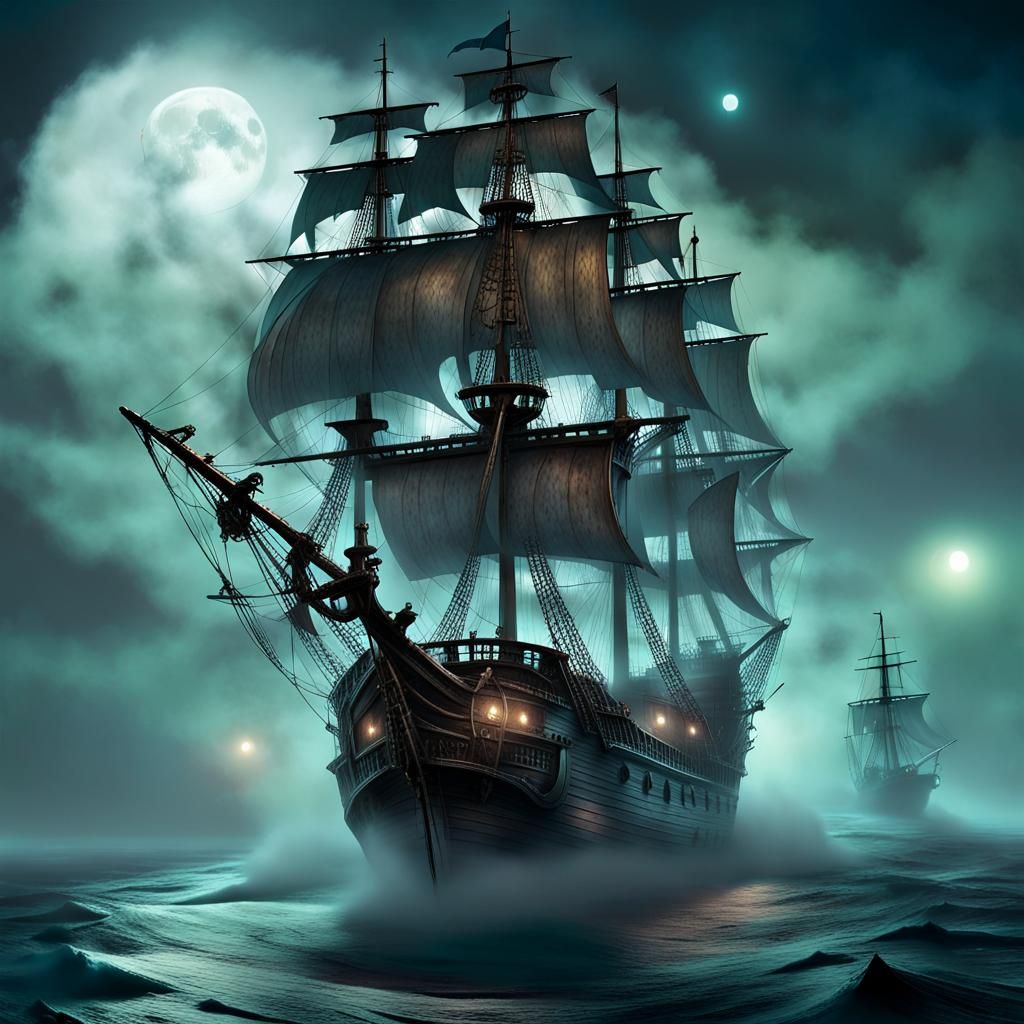 Ghostly Pirate Ship Emerges from Misty Depths