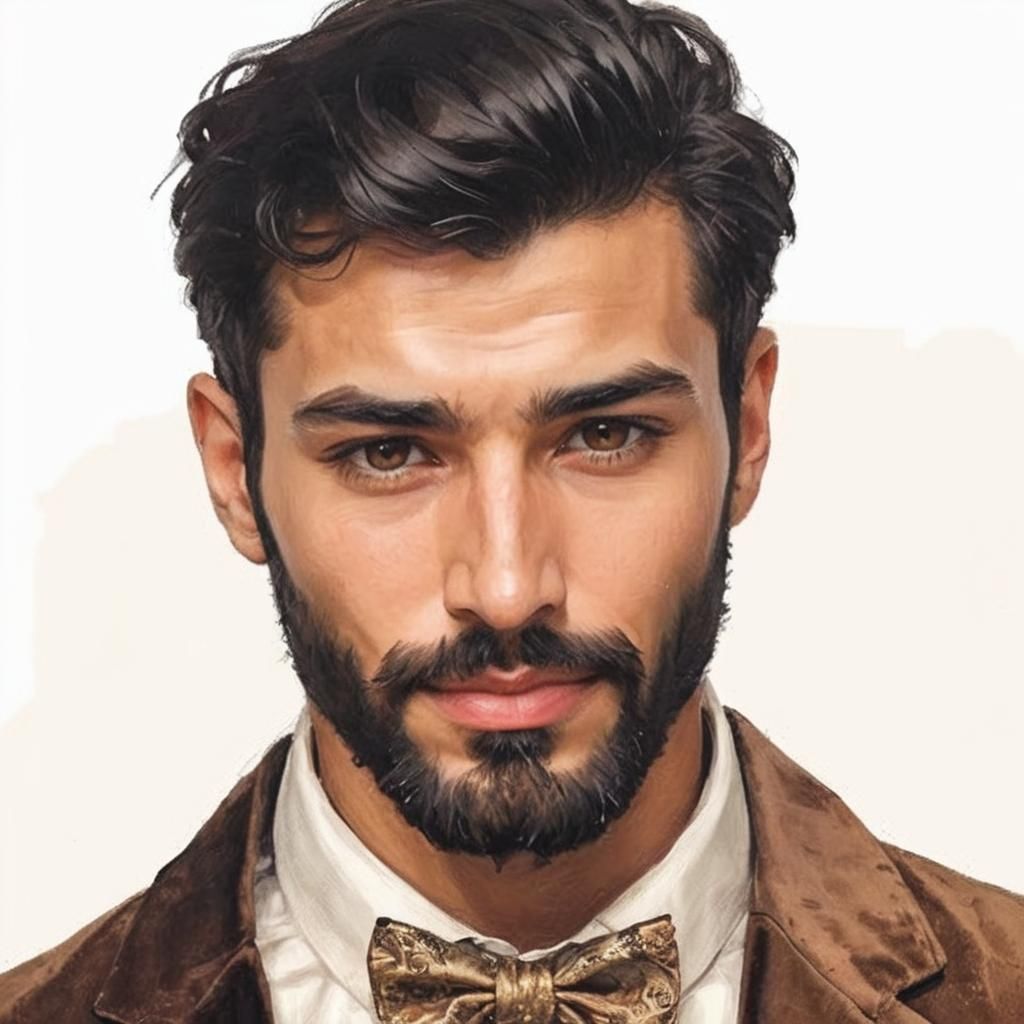 Elegant Gentleman in Brown Velvet Suit as Impasto Painting