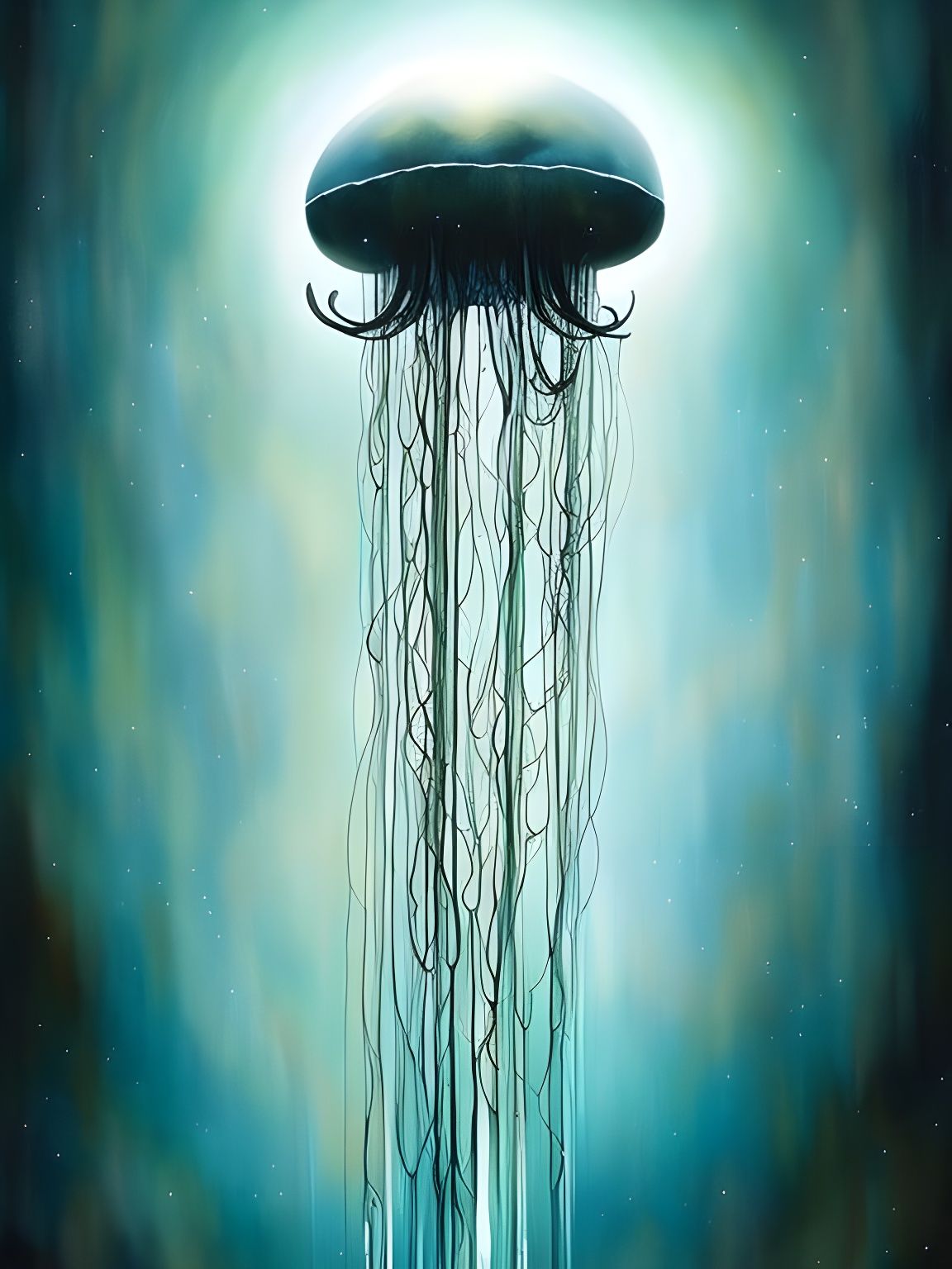 Divine Jellyfish with Halo in Dark Void