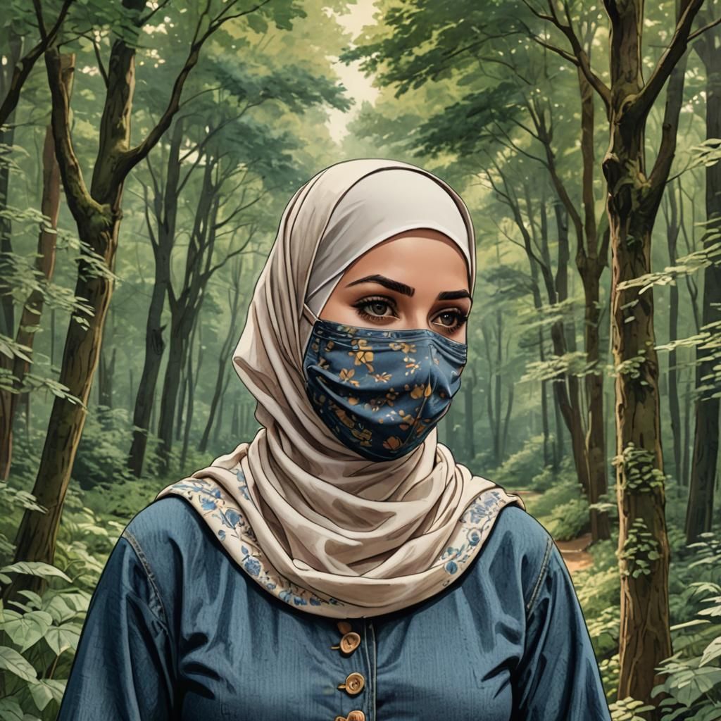 Vintage Comic Portrait of Woman in Forest