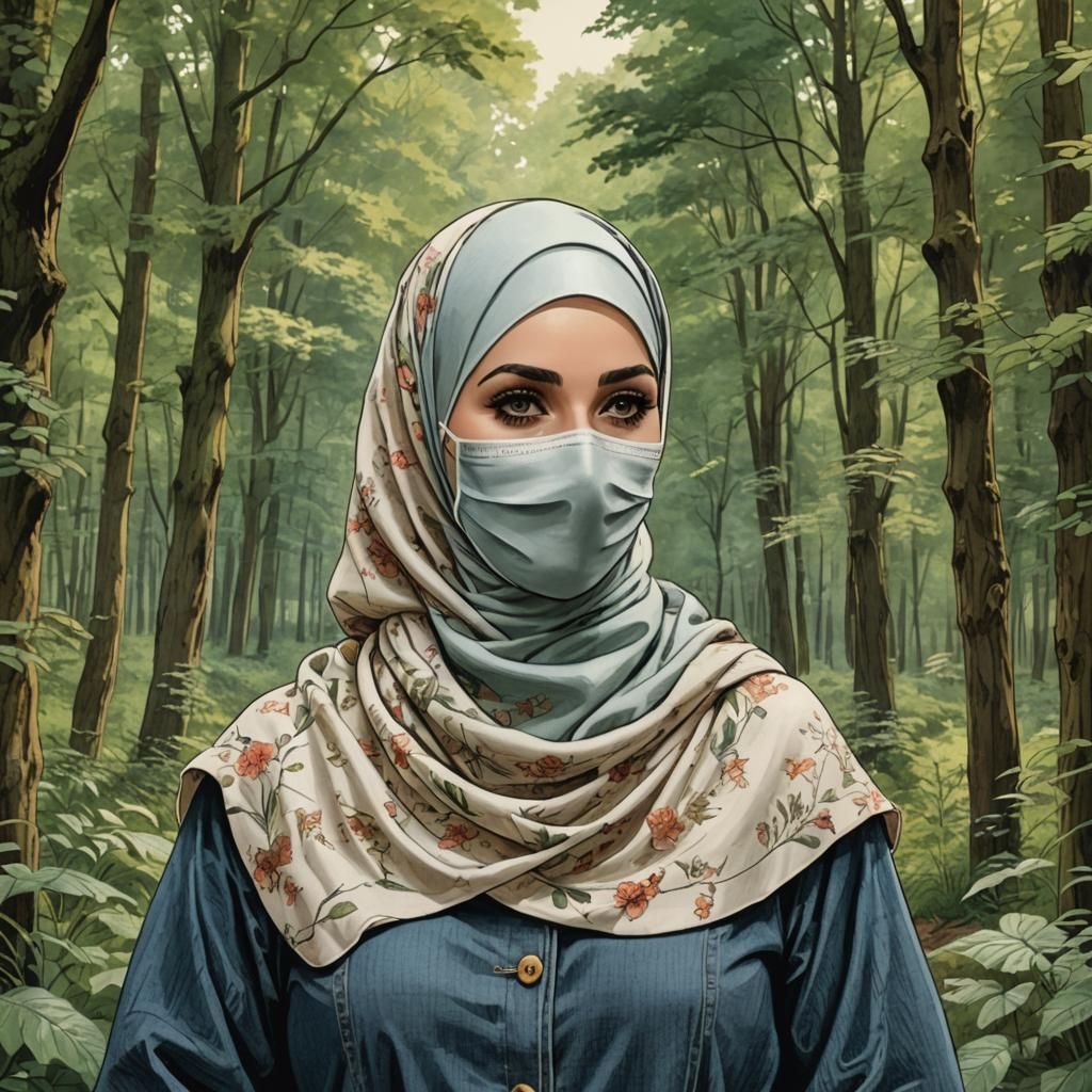 Hijabi Portrait in Vintage Comic Book Style