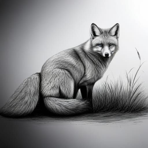 Detailed Pencil Drawing of a Fox