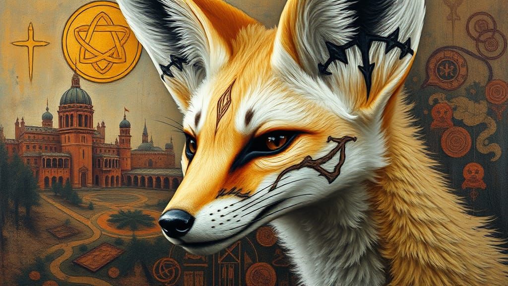 Fennec Fox Face with Impasto and Art Deco Elements