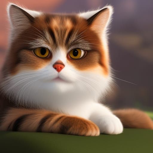 Scottish Fold Cat and Kittens in Colorful Painting