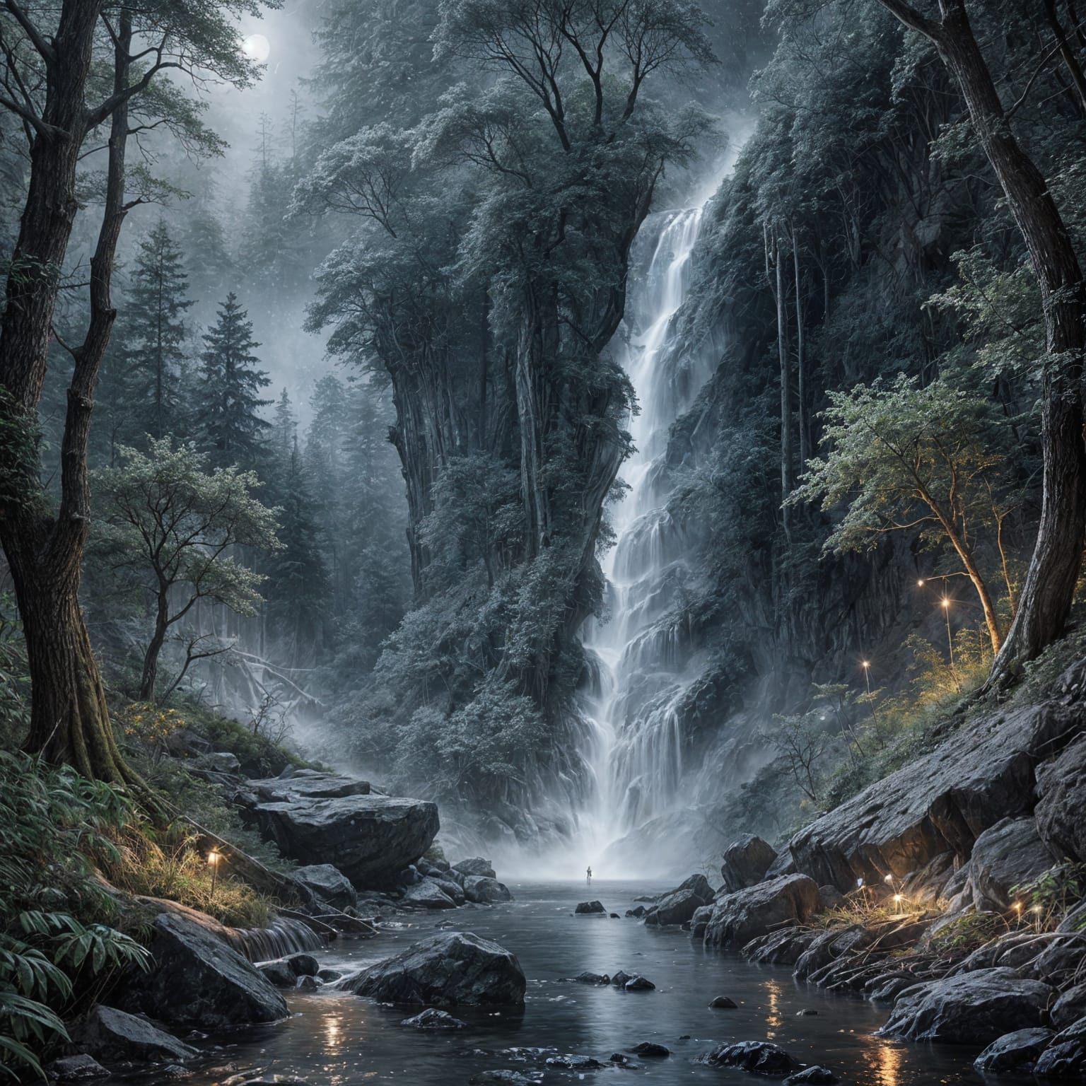 Magical Starlight Forest in Hyperdetailed Charcoal