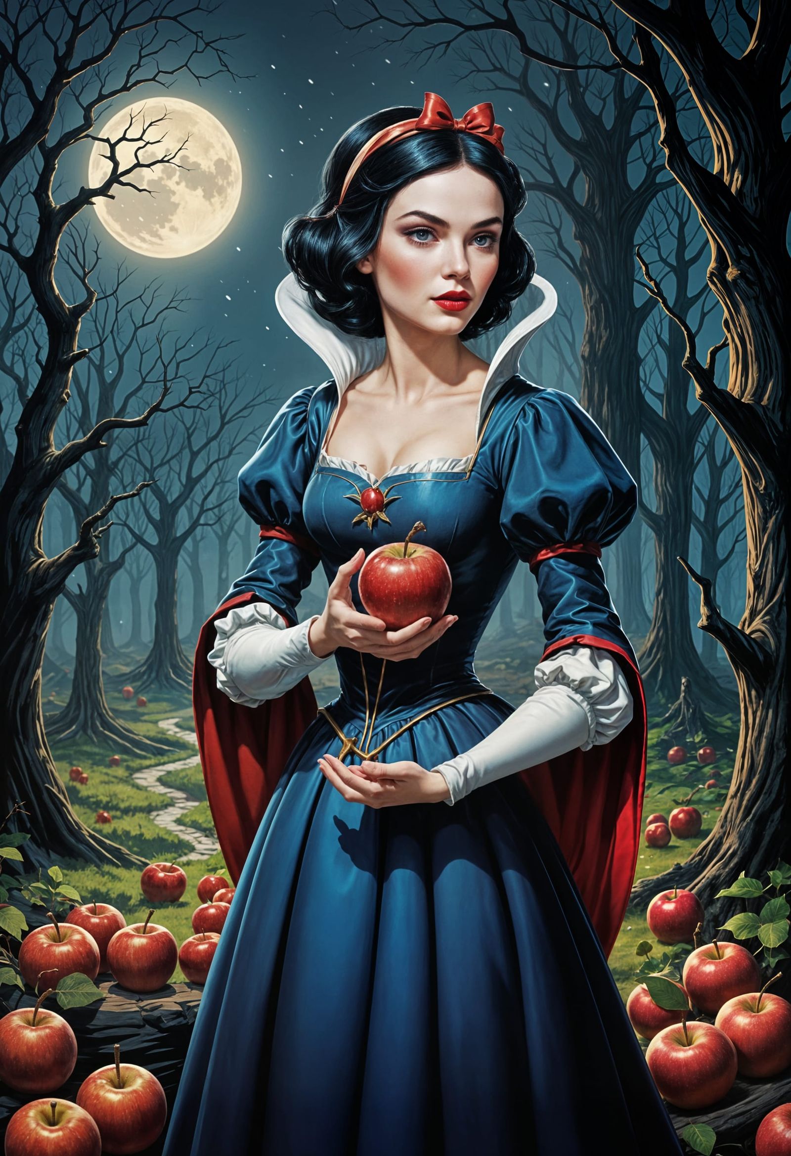 Ominous Snow White with Apple: A Dark Fairy Tale