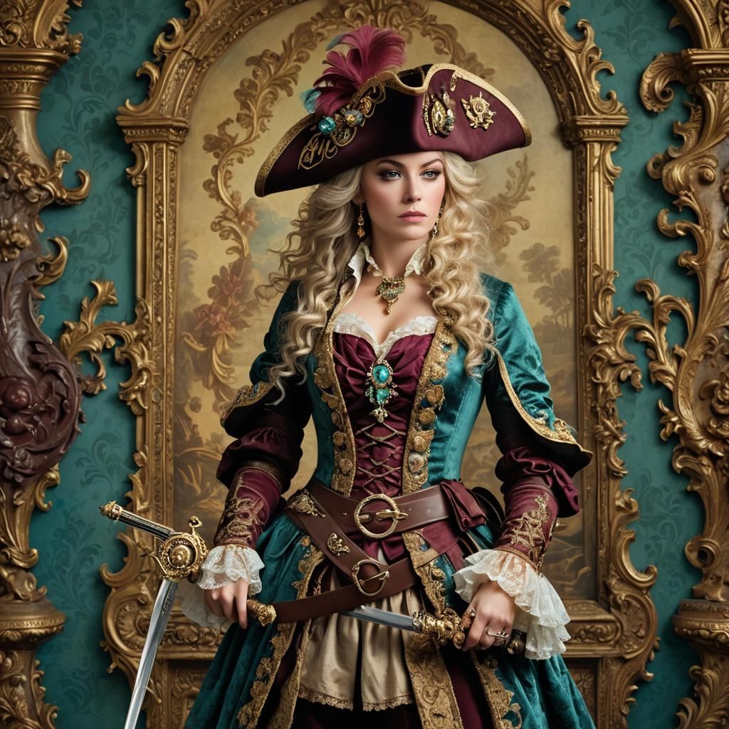 Female Pirate in Rococo Style with Sword