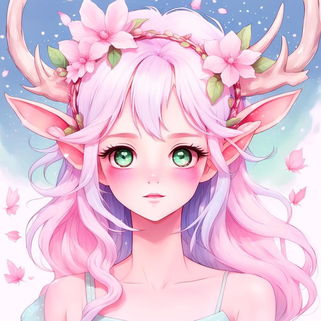Anime Girl with Flower Crown in Manga Style