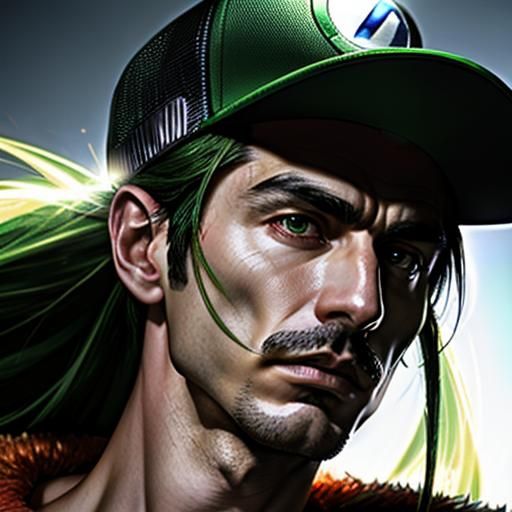 Luigi's Godly Form: Hyperrealistic Concept Art
