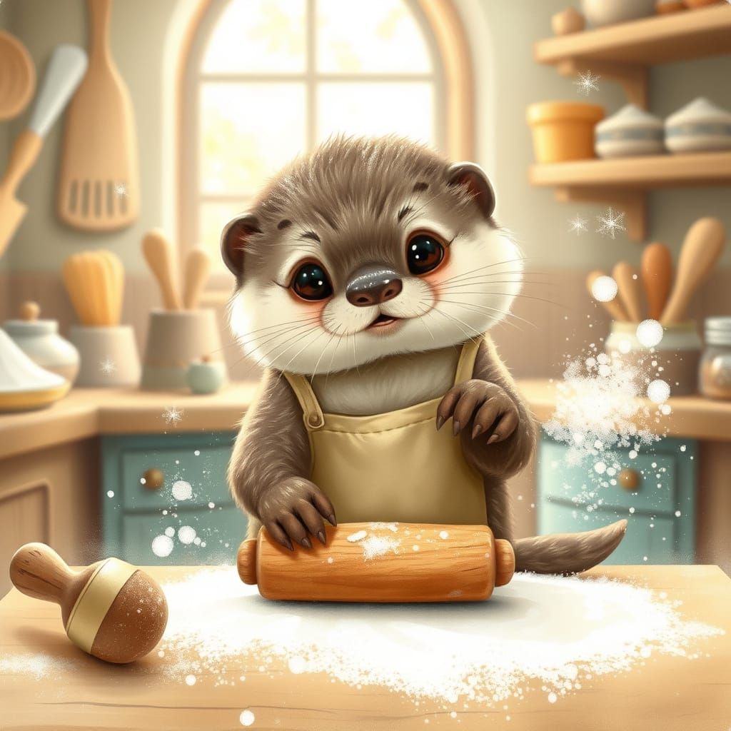 Adorable Otter Bakes in Whimsical Bakery Scene