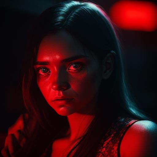 Woman in Red Silk in Smoky Club, Neon Lights