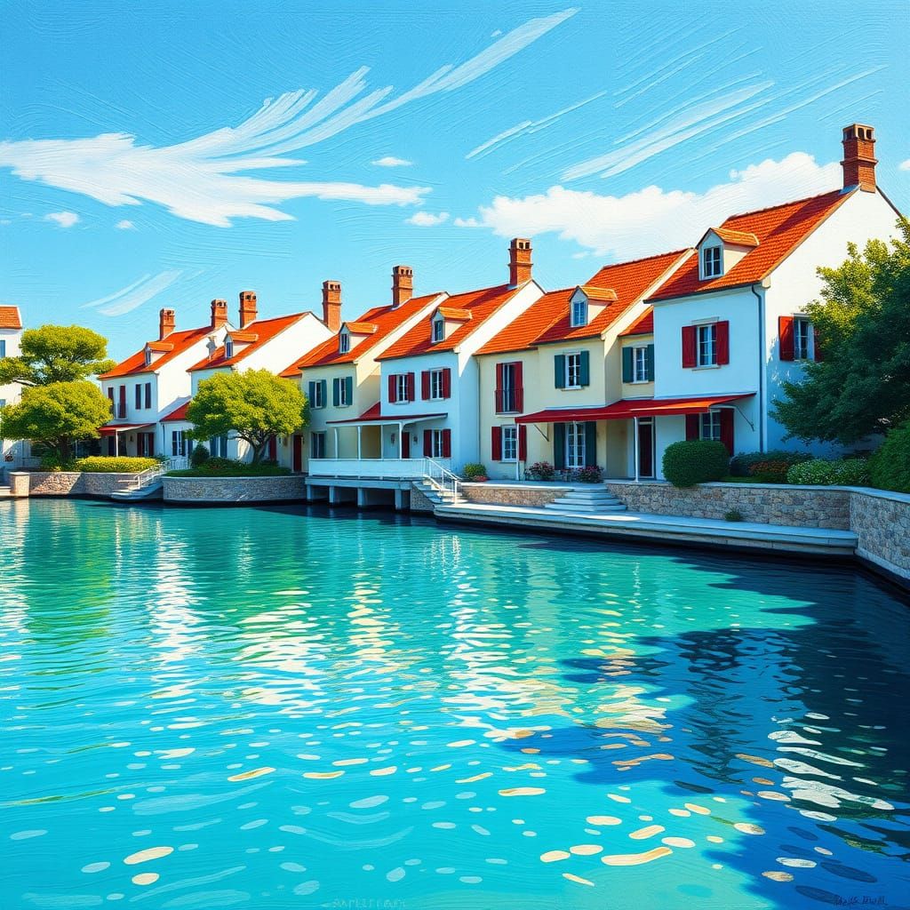 Neo-Impressionist Row of Avalon-Inspired Houses by a Tranqui...