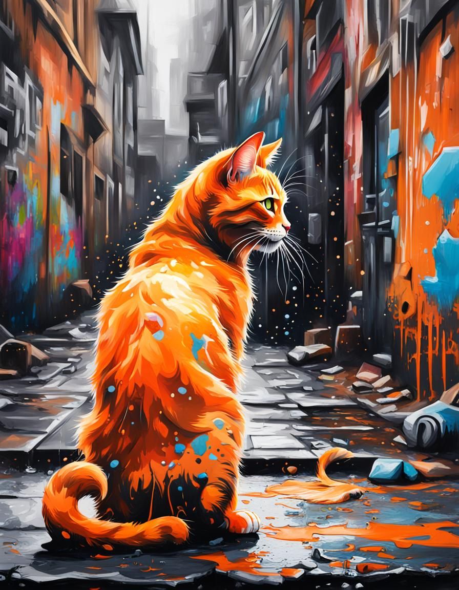 Orange Cat Graffiti Art: Street Style Portrait