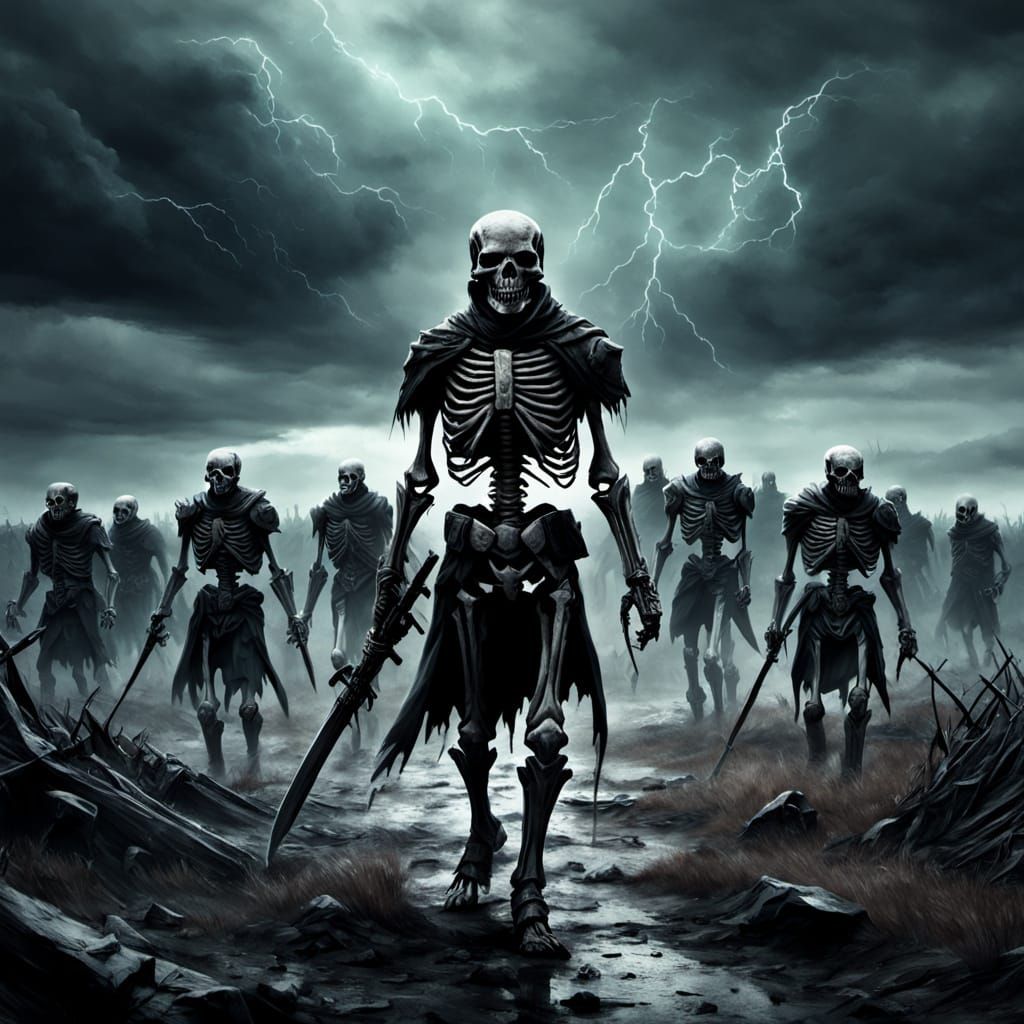 Skeleton Army Marches in Dark Fantasy Digital Painting