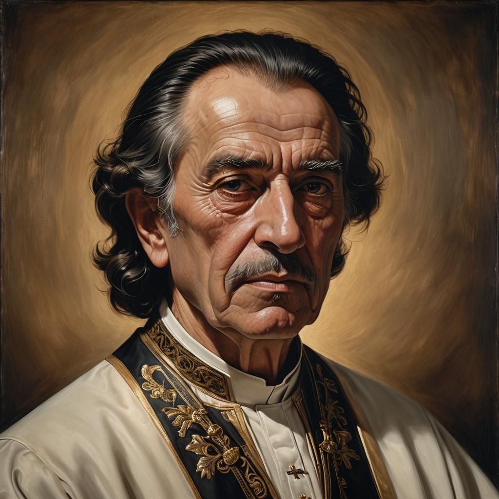 Realistic Portrait of Chilean Priest in Chiaroscuro Style