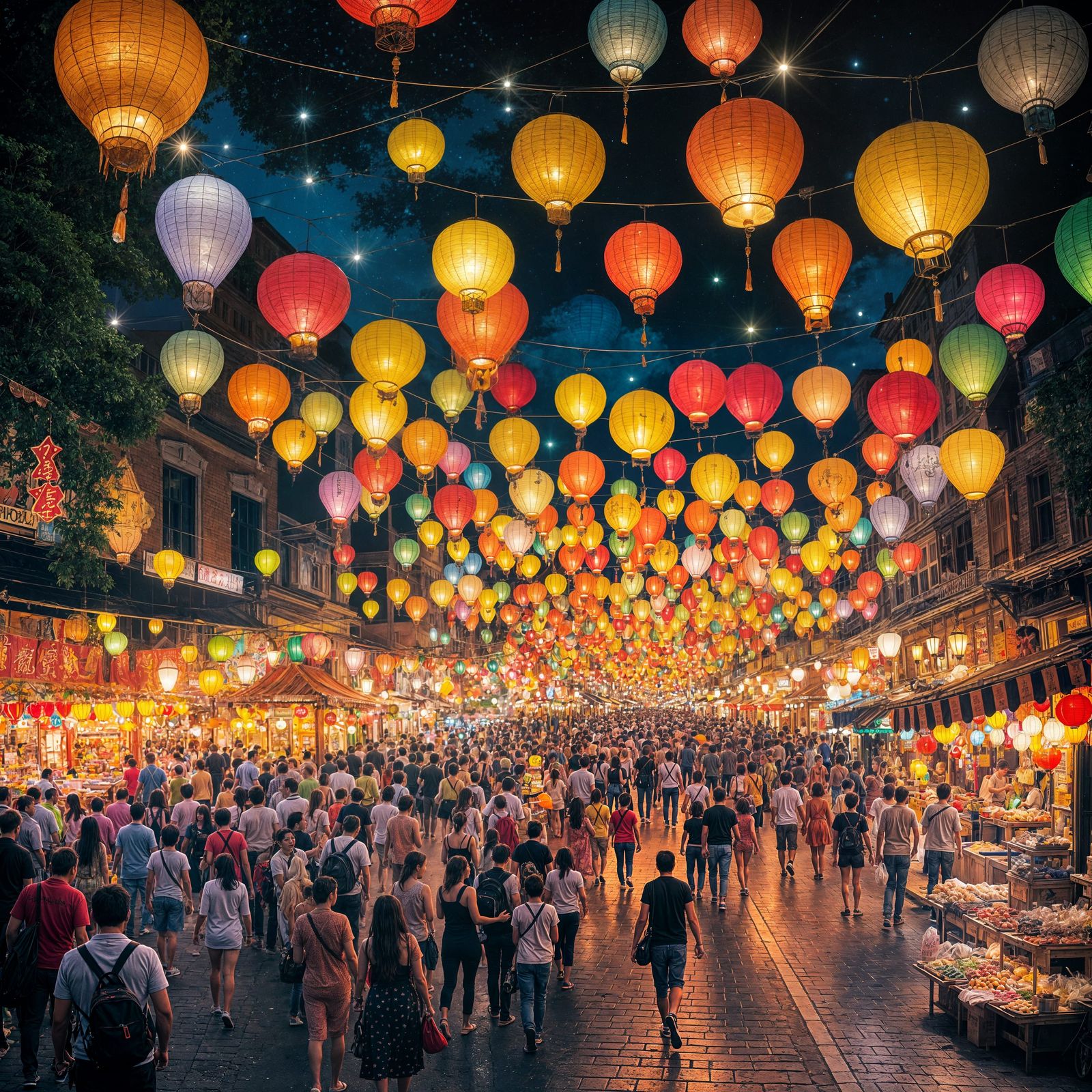 Vibrant Night Street Festival with Lanterns