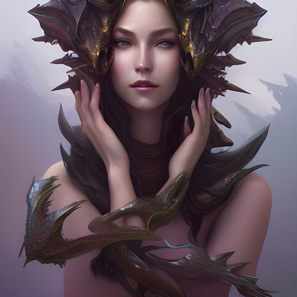 Dragon Queen Portrait in Hyperdetailed Concept Art