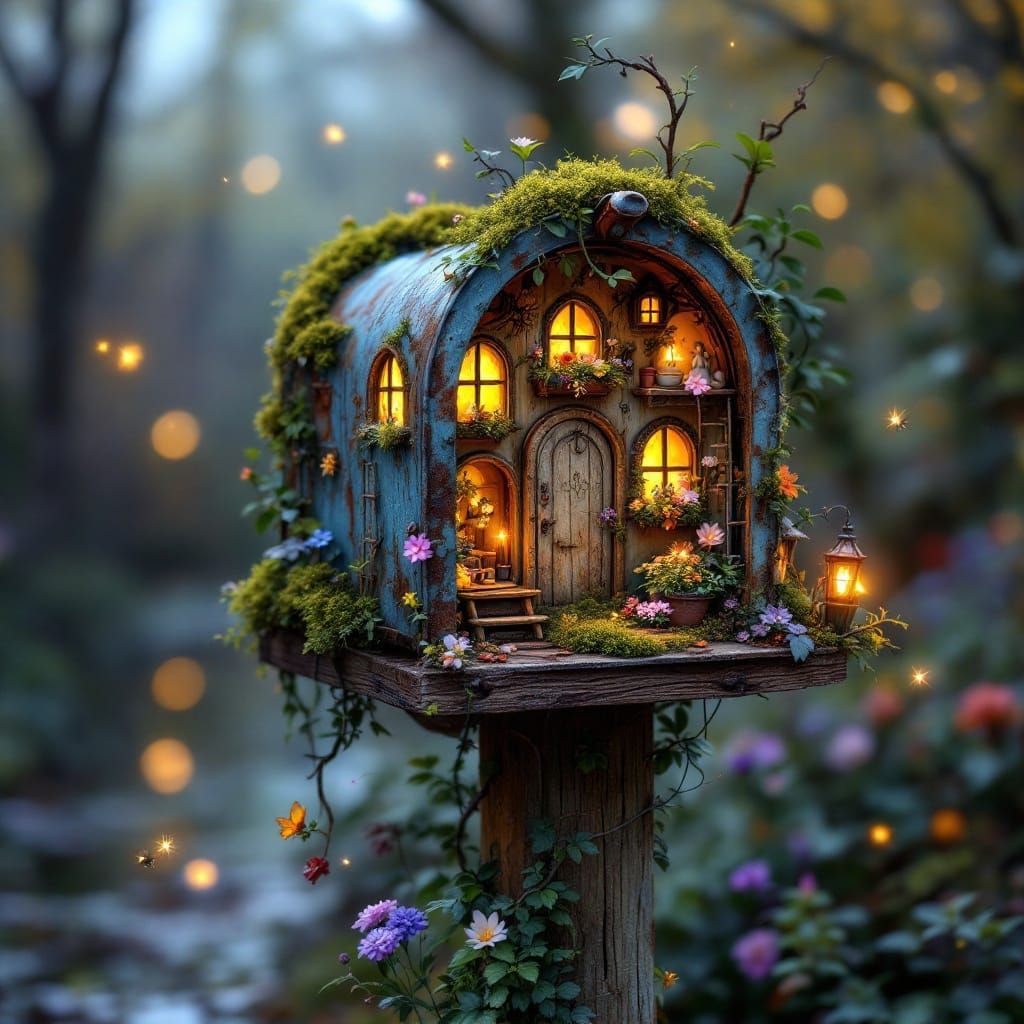 Whimsical Fairy Village in a Rusted Mailbox