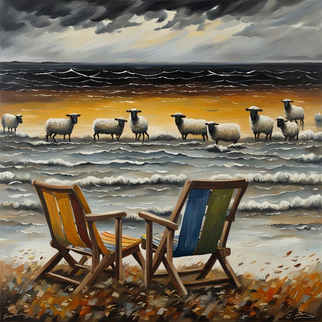 Macabre Autumn Beach Scene in Romanticism Style