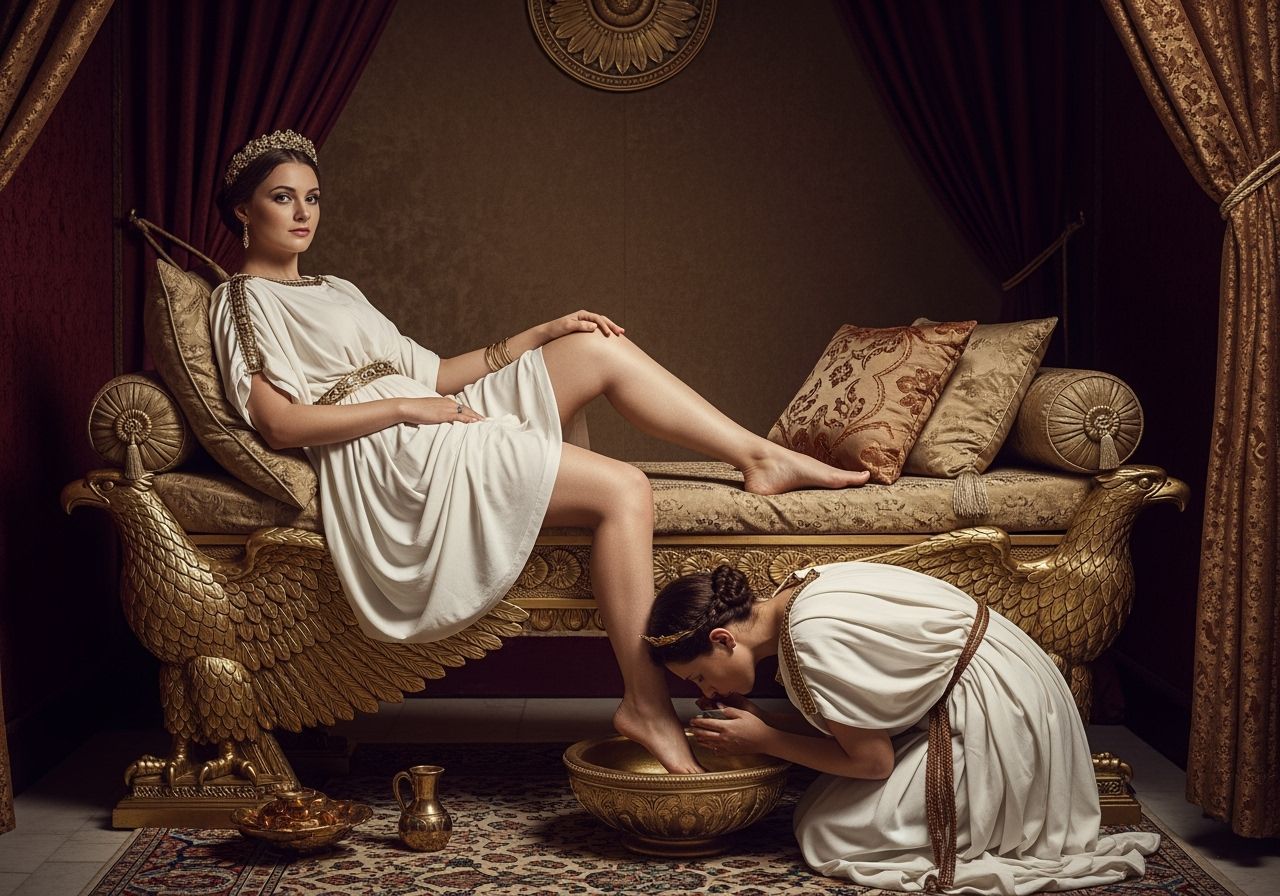 Regal Roman Empress Relaxing in Opulent Chamber