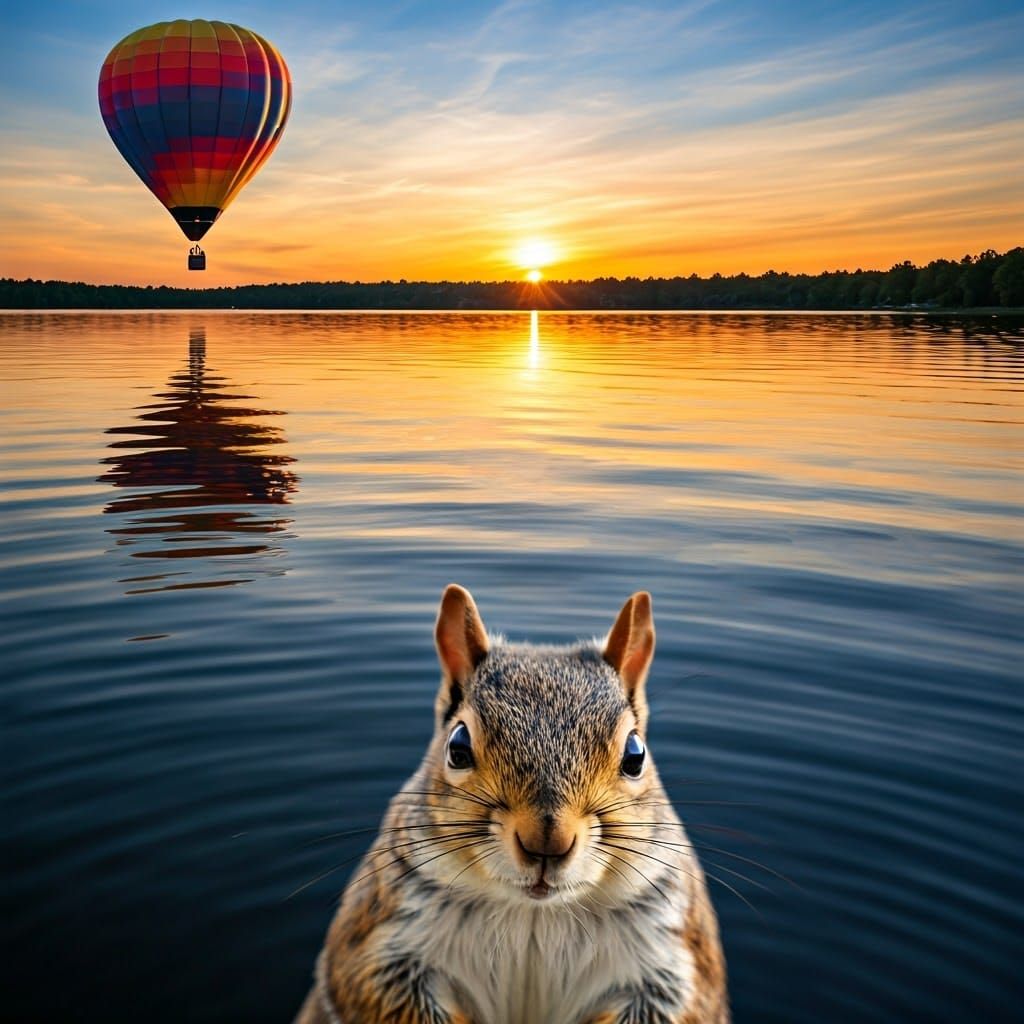 Photobomb - taking a picture of a hot air balloon at sunset....