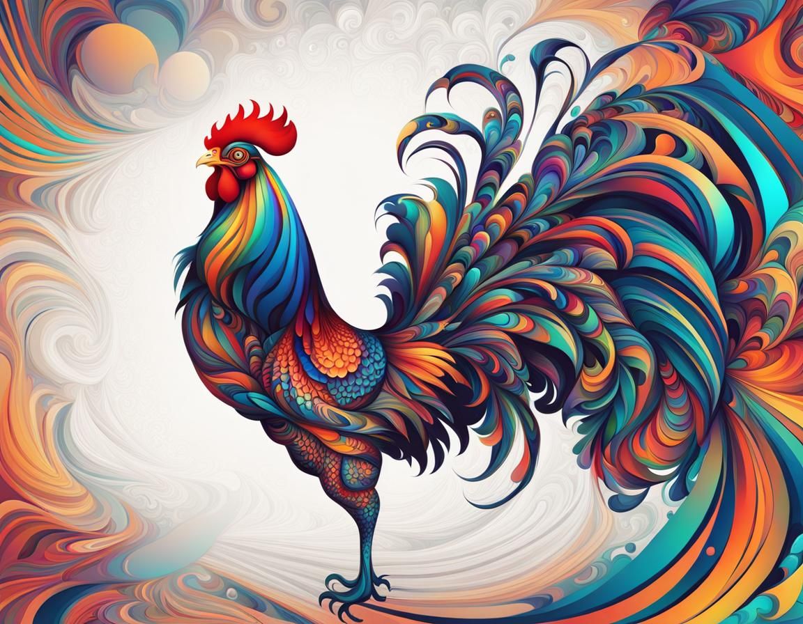 Psychedelic Space Rooster in Modern Art Style