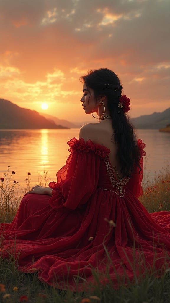 Serene Beauty in Royal Attire at Sunrise