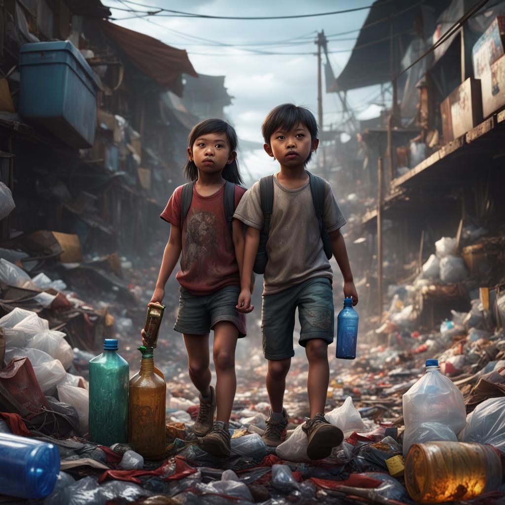 Filipino Children Scavenging in Garbage Mountain