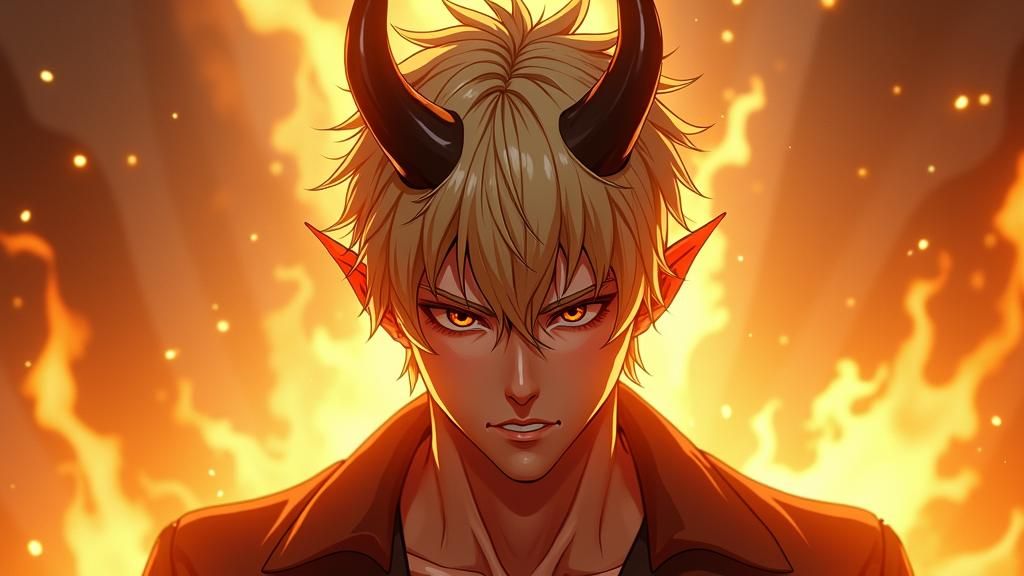 Imposing Devil Character with Platinum Hair, Anime Style
