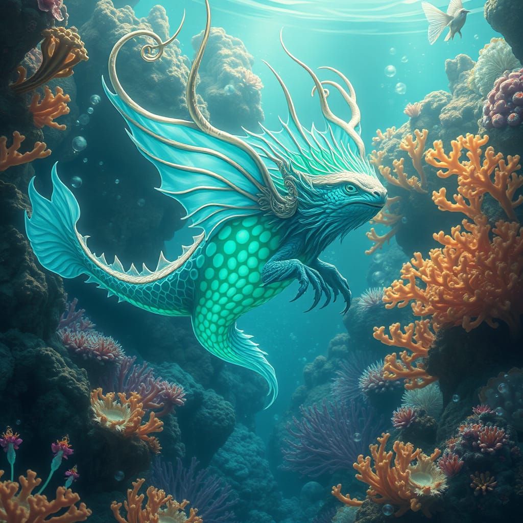 Mythical Ocean Creature in a Coral Reef