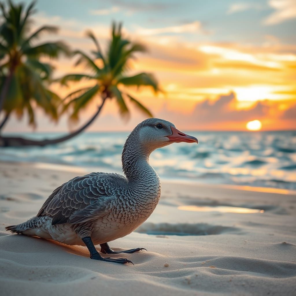 Ogre Relaxing on a Tropical Beach at Sunset