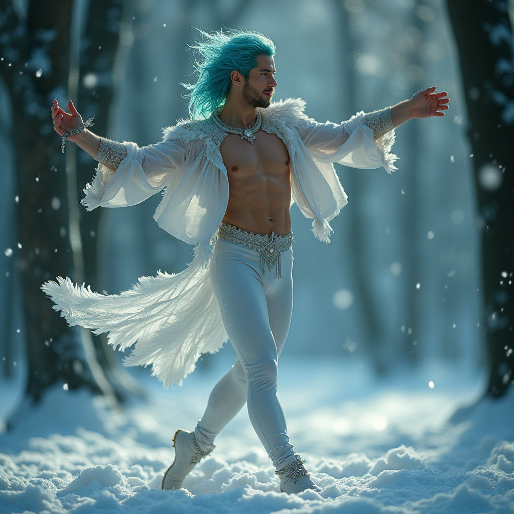 Halfling Bard Dances in Snowy Forest