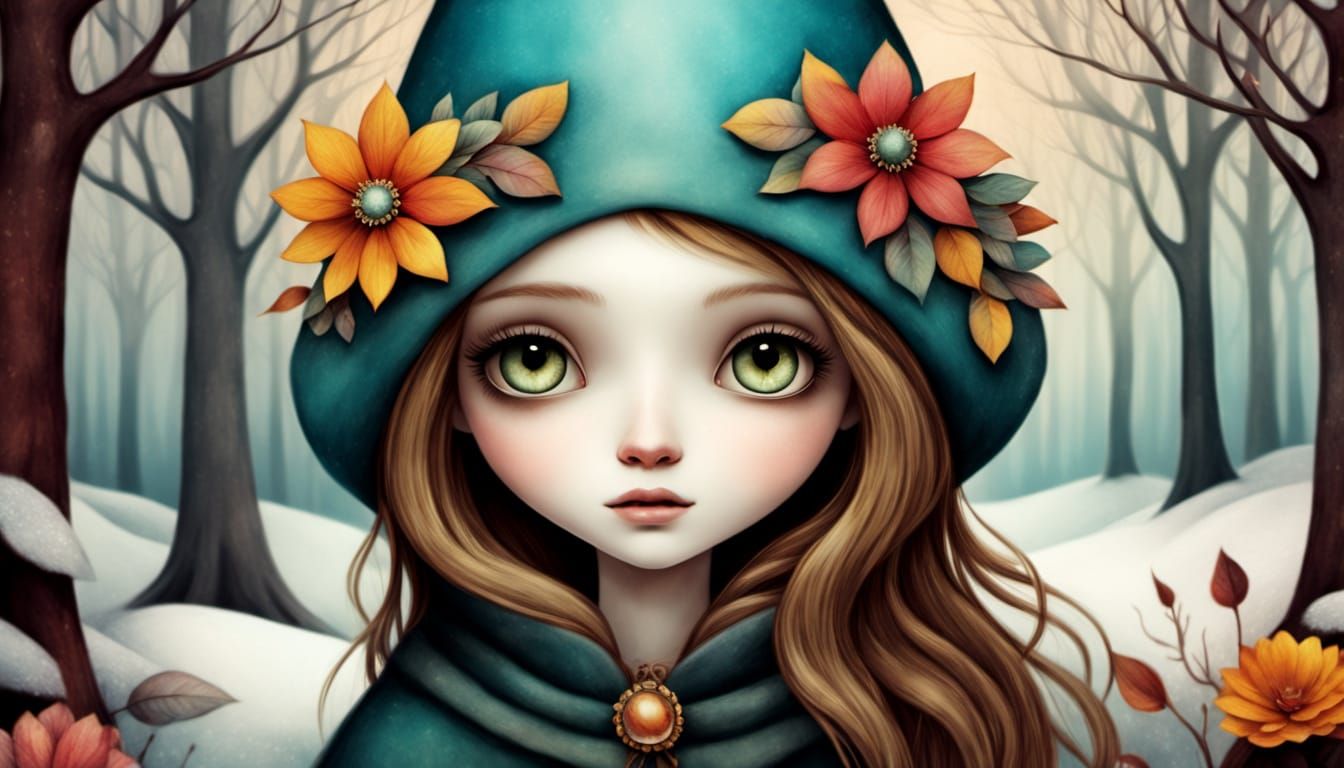 Whimsical Winter Child in Eerie Wonderland