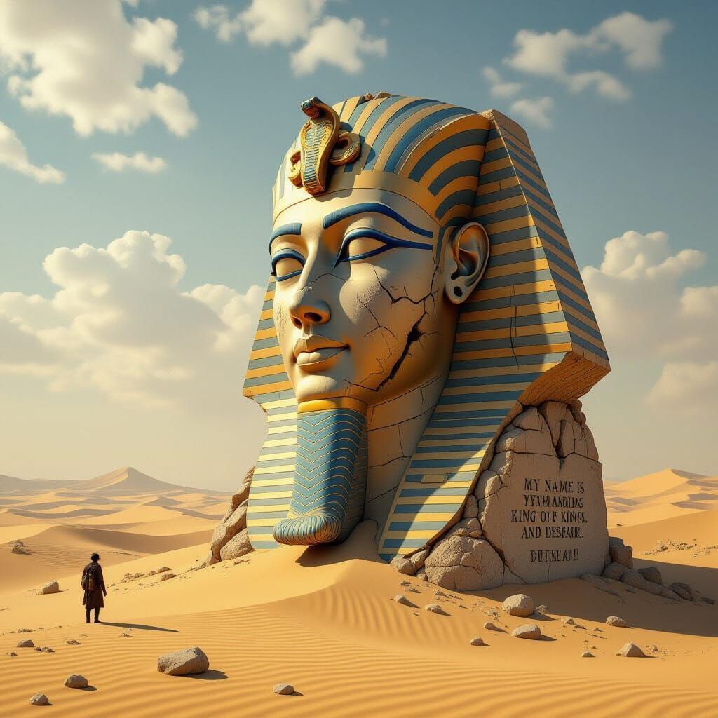 Ozymandias Ruin: Epic Classical Sculpture in Desert