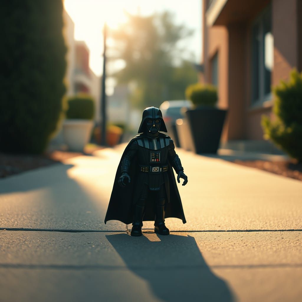 Cinematic 3/4-inch Kenner Darth Vader on a Sun-Scorched Side...