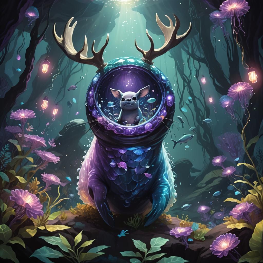 Vibrant Vaquita in Bioluminescent Bloom: Digital Art