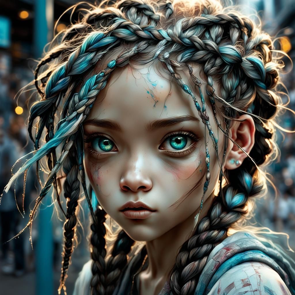 Expressive Chibi Girl Street Dancer with Braids