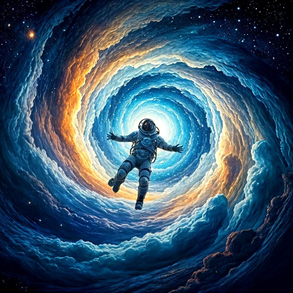 Hyperrealistic Vortex of Stars with Lone Figure