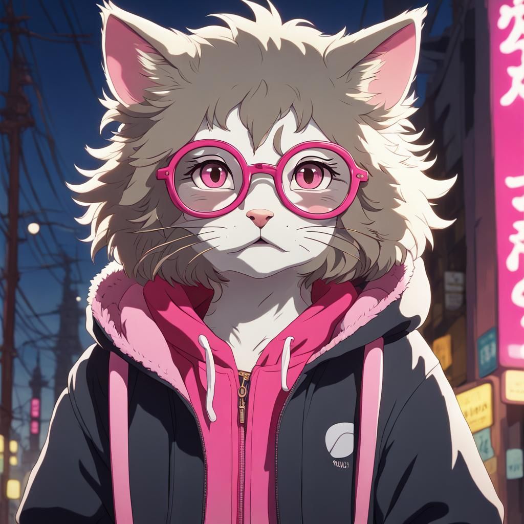 Anime Enby Cat in Pink Sweatpants
