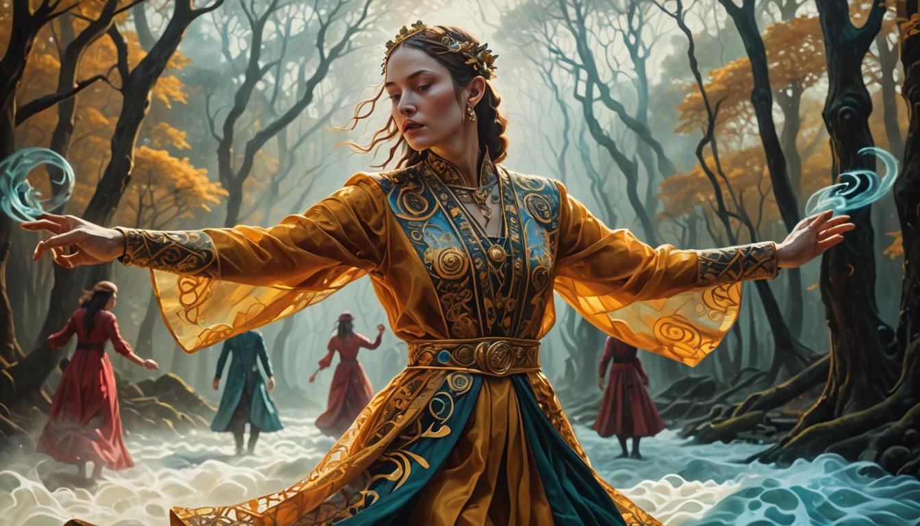 Mystical Couple Dancing in Surrealist Forest