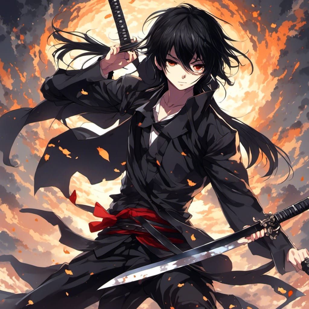 Anime Teenager with Shadow Powers and Katana