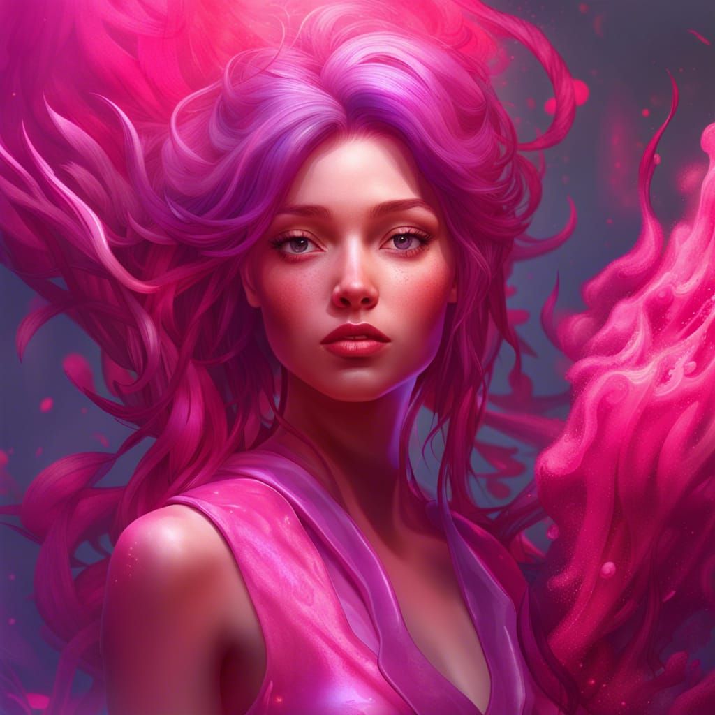Pink Alien Girl on Fuchsia Planet, Hyperdetailed Concept Art