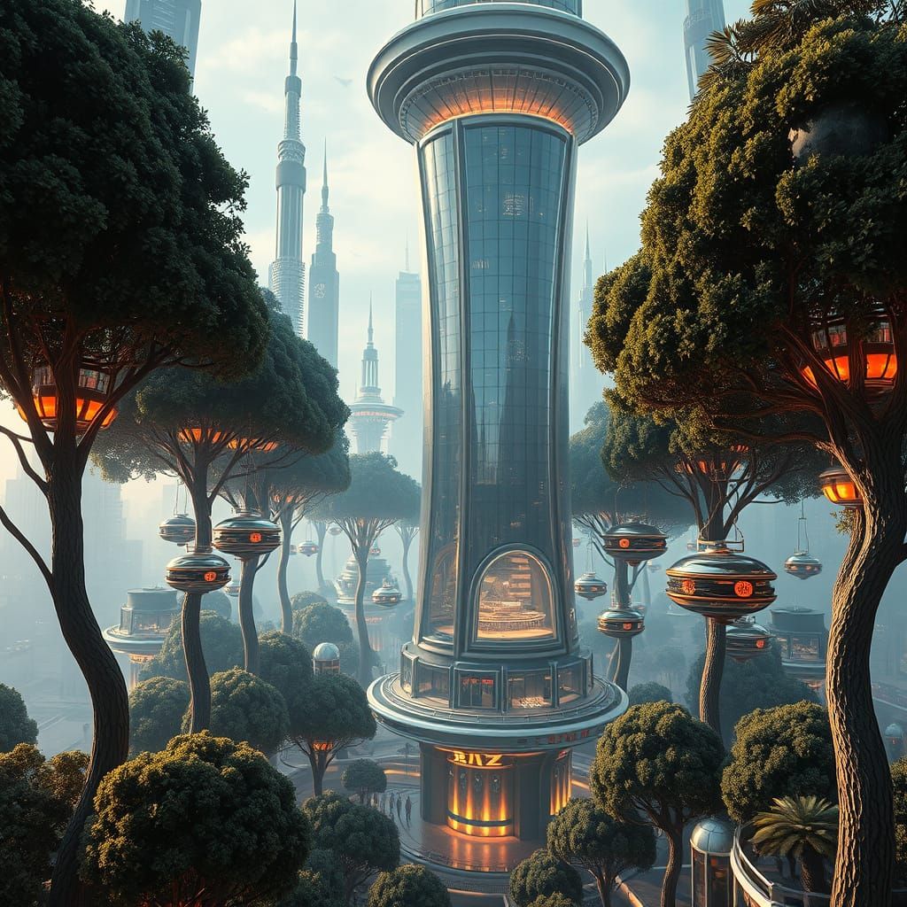 Ethereal Cityscape in Chromepunk Style