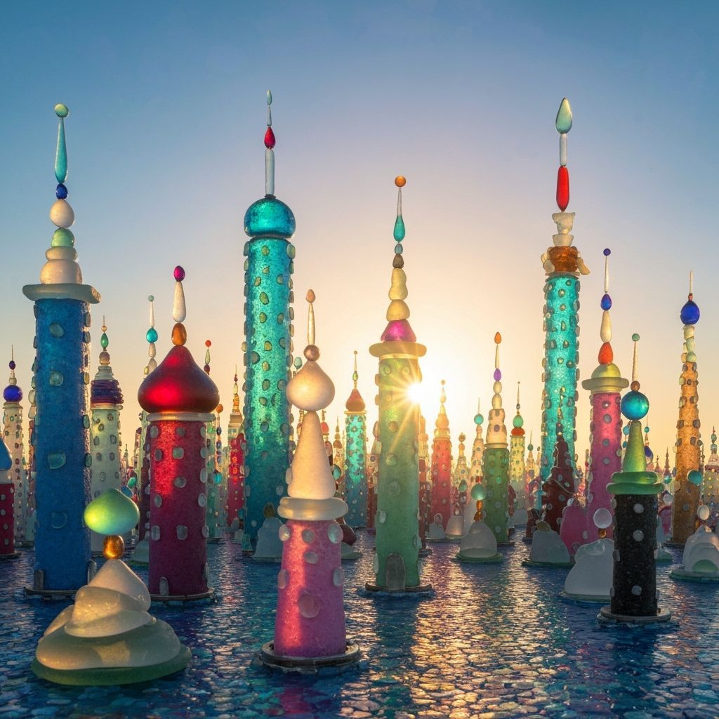 Seaglass Metropolis: Sci-Fantasy Cityscape at Sunset