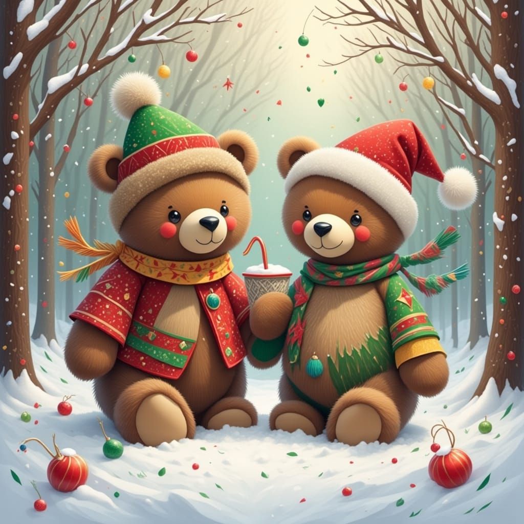 Teddy Bears Playing in a Winter Wonderland