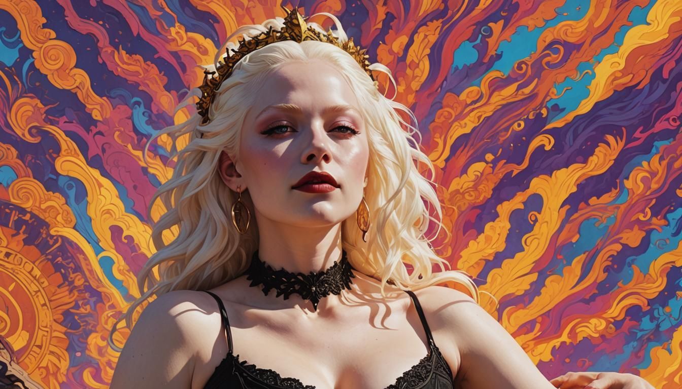 Goth Albino Sunbather in Psychedelic Dreamscape